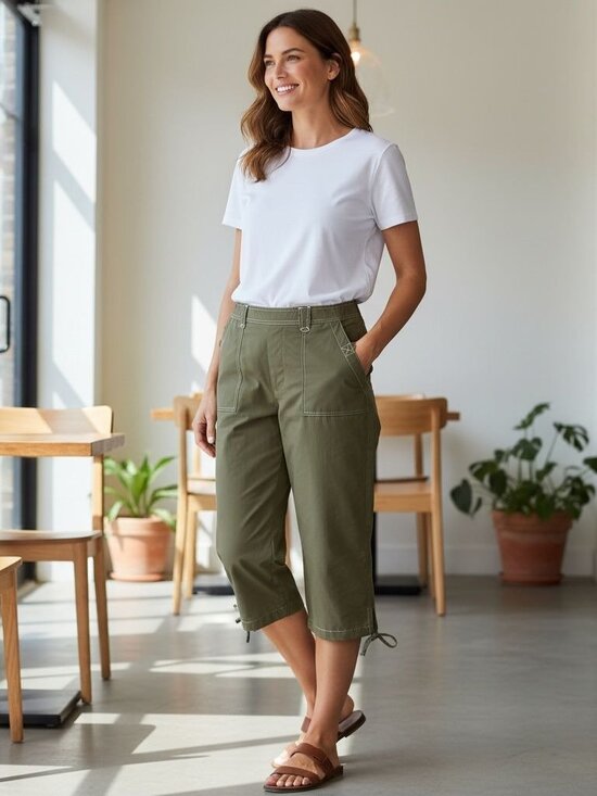 Terra & Sky Pants - Silverwear Capris Womens Pants Size Large Olive Green Comfy
